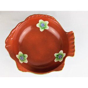 Vintage Fish Shaped Ceramic Bowl | Hand Painted Made in Japan Burnt Orange Bowl